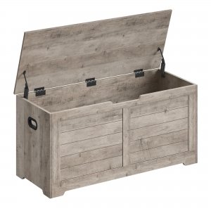 promo VASAGLE Coffre de Rangement, Banc Chaussures, Meuble pour Entrée, avec 2 Charnières de Sécurité, Imitation Grange, 40 x 100 x 46 cm, pour Couloir, Chambre, Salon, Grège Chiné LSB061K02