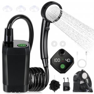 promo Spopal Kit Douche de Camping, [6000mAh] Douche Portable,Pompe de Douche Électrique Rechargeable,Imperméable, avec Afficheur Intelligent et Pomme de Douche 4 Modes pour Extérieure,Camping,Randonnée