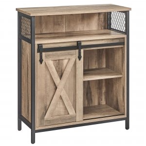 promo VASAGLE Meuble de Rangement, Buffet, Armoire de Cuisine, Porte Coulissante, 30 x 70 x 80 cm, Étagère Réglable, Compartiment Ouvert, Style Campagnard, pour Salon, Marron Boisé et Noir LSC089B50