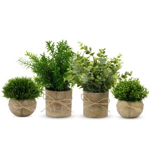 promo YVONNEYI 4 Pièces Plantes Artificielles Interieur, Mini Fausse Plante Interieur pour Decoration Chambre, Plante Artificielle Interieur pour Maison Salle de Bain Bureaux Table Décoration