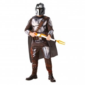 promo RUBIES - STAR WARS Officiel - Déguisement Adulte The Mandalorian - Taille Standard - Costume Deluxe Complet avec Combinaison Armure, Panneau Holographique, Cape et Masque -Pour Carnaval