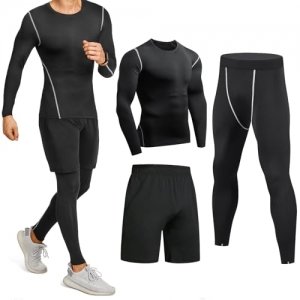promo Niksa Ensemble Compression Homme Tenue Sport Fitness Vêtement Running Tee Shirt Compression Legging Sport Short Running, Noir, Taille M