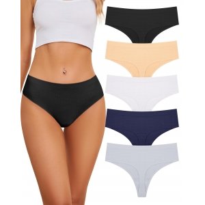 promo VOENXE Strings Tanga Femme sans Couture Chic,Taille Haute Feminin sous-VêTements,Slip Invisible Multipack Thong,Confortable Women Underwear Tanga,Lot De 5