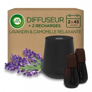 promo Air Wick Diffuseur d’huiles Essentielles Essential Mist + 2 Recharges Parfum Lavande et Camomille