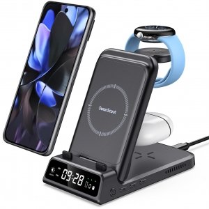 promo SwanScout 703G2 Chargeur Induction pour Google Watch 3/2/Fitbit Versa 4, Chargeur sans Fil pour Pixel 9 Pro/9 Pro XL/9/8 Pro/8a/8/7a/Fold/7/7 Pro/6/6 Pro, Pixel Buds Pro 2 (Pas d'Adaptateur)