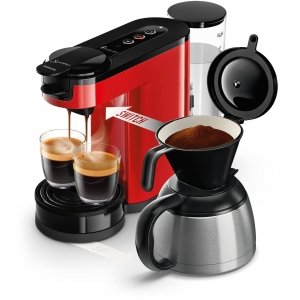 promo Philips Domestic Appliances SENSEO Switch Machine à Café à Dosettes et Filtre - Technologie 2 en 1, Réservoir d'Eau de 1 L, 7 Tasses en une Seule Fois, Couleur Rouge (HD6592/85)