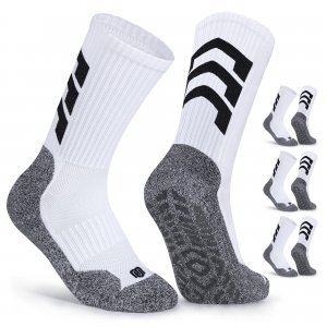 promo Closemate Chaussettes Antidérapantes Foot Homme Femme 39-42 43-46 Chaussettes de Sport Anti-Ampoules Chaussettes Mi-Mollet Résistantes Respirable Football Randonnée Pilates Blanches-Grises L