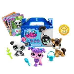 promo Bandai - Littlest Pet Shop - 3 Pets Surprise - Petits Animaux à Collectionner - Pack de 3 Animaux Mignons, 3 Cartes, 3 Pièces, 1 Guide - Mini-Figurines Animaux - Jouet Enfant 4 Ans et + -BF00568