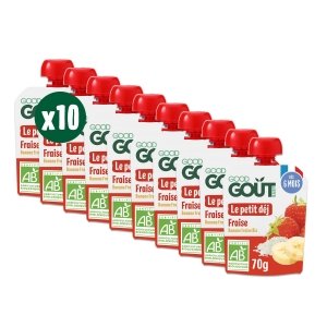 promo GOOD GOÛT - Petit Déj Fraise - Gourde Pour Bébé - Dès 6 Mois - Format Nomade - Sans Sucres Ajoutés - 10x70g