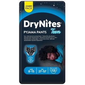 promo HUGGIES DryNites - sous-vêtements de nuit ultra-absorbants et discrets, Cliniquement prouvé pour mieux dormir, 8/13 ans Garçons 30-48 kg, 4 paquets de 13 culottes - adapté à la morphologie des garçons