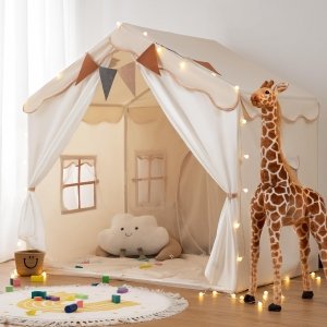 promo besrey Tente Enfant 2 en1, Cabane Enfant Intérieure avec Tapis Rembourré, Lumières et Drapeaux, Tente de Jeu pour Enfants Princesse, Idéal pour la Décoration de Chambre d'enfants et Fête