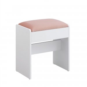 promo VASAGLE Tabouret de Coiffeuse, Chaise Rembourrée de Maquillage, Repos-Pieds, en Velours, Patins Antidérapants, pour Chambre, Dressing, Entrée, Blanc Mat et Rose Bonbon RDS001W01