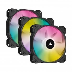 promo Corsair iCUE SP120 RGB ELITE Performance 120 mm Kit de Trois Ventilateurs avec Lighting Node CORE (Technologie CORSAIR AirGuide, Huit LED Paramétrables, Silencieux niveau sonore 18 dBA) Noir