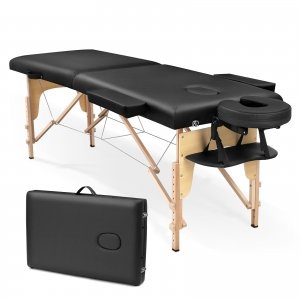 promo Higliocas Table de massage pliable cosmétique : 2 zones en bois Table de massage mobile Lit de massage pour physiothérapie et tatouage