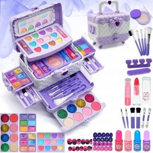 promo Maquillage Enfant Jouet Filles - Coffret Maquillage Enfant Filles Makeup Set,Lavable Malette Maquillage Jouet pour Enfant,Cadeau De Noël Anniversaire Jouet pour Princesse Fille 4-12 Ans(Violet Clair)