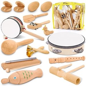 promo Jojoin Instruments de Musique en Bois pour Tout-Petits - 20 Pièces Instruments de Percussion Naturels Jouet avec Grande Variété | Sac à Main - Jouets Musicaux éducatifs pour Enfant Bébé