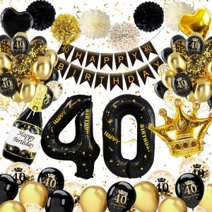 promo Decoration Anniversaire 40 ans, Décoration 40 ans Anniversaire Homme Femme, Noir Or Ballon 40 ans Anniversaire, Bannière Joyeux Anniversaire, Deco Anniversaire de Fête pour 40 ans Anniversaire Homme