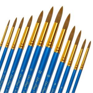 promo Nylon Pinceau 12 pcs Pinceau d'artiste Pinceau Set Peinture Nylon Cheveux Artiste Pinceau Acrylique Art Paint Brush pour Aquarelle Acrylique Peinture à l'huile (Bleu)