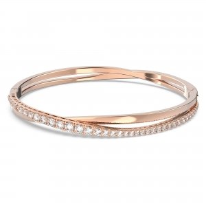 promo Swarovski Bracelet-jonc Twist femme, métal poli, pierres blanches éclatantes et placage de ton or rosé