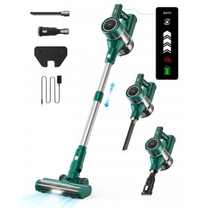 promo WIE Aspirateur Balai sans Fil 2024, 400W/30KPa Aspirateur Balai Puissant, 45 Mins Batterie Amovible, Chargement Mural, Aspirateur sans Fil Écran LCD pour Parquet, Moquettes, Poils d'animaux