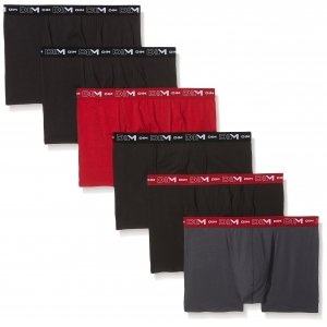 promo DIM Boxer Homme Coton Stretch Respirant Maintien Optimal x6, Gris Plomb/Rouge Chili/Noir/Noir/Noir/Noir, XL