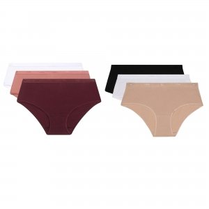 promo DIM Boxer Femme Les Pockets EcoDIM Coton Confortable & Doux x6, Rubis/Violet/Rose/Blanc/New Skin/Noir, M