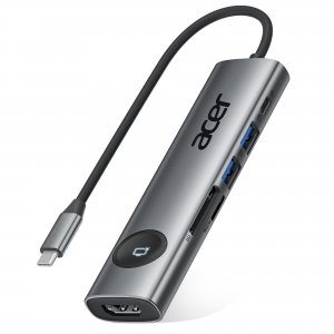 promo acer Hub USB C, Adaptateur USB C vers HDMI 7-en-1, 2*USB 3.0 et USB C 3.0, HDMI 4K@60Hz, PD 100W, Lecteur de Carte SD/TF, Bouton Marche/Arrêt de l'Écran Compatible avec iPad Pro, MacBook, Galaxy etc.