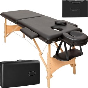 promo TecTake Table de Massage 2 Zones Pliante Cosmetique Lit de Massage Table Esthetique Tatouage Portable avec Repose Bras, Housse de Transport Incluse - Noir