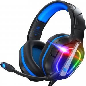 promo Fachixy 「2024 New」 FC200 Casque Gaming pour PS4/PS5/PC/Xbox/Nintendo Switch, Casque PS5 avec câble et lumière RGB, Casque stéréo Surround avec Micro, Noise Cancelling Gamer Headphones - Bleu