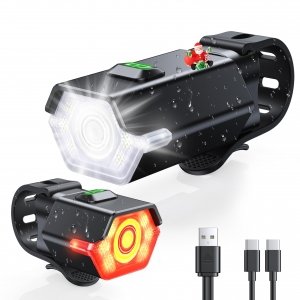 promo CIRYCASE Lumiere Velo avec Feu d'Avertissement Latéral, 3+6 Modes Eclairage Velo Avant et Arriere Rechargeable pour Cyclisme de Nuit, Facile à Installer & Étanche IP65, Lampe Phare Velo Super Lumineux