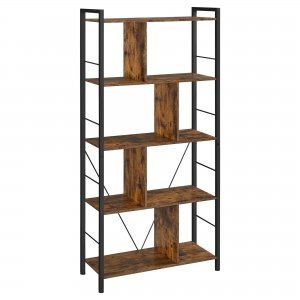 promo VASAGLE Meuble de Rangement, Bibliothèque, Étagère 5 Niveaux, avec Compartiments Ouverts, pour Bureau, Salon, Chambre, Style Industriel, Marron Rustique et Noir LBC121B01