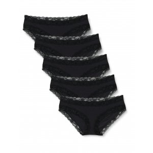 promo Iris & Lilly sous-Vêtements Style Hipster en Coton et Dentelle Femme, Lot de 5, Noir, 40