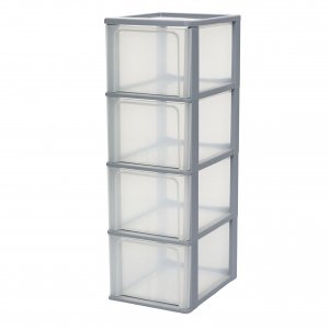 promo Iris Ohyama, Tour de Rangement Plastique, 4 Grands Tiroirs, Gris, Ouverture Facile, Format A4, A5 & A6, Meuble, Organisateur, pour Bureau, Fourniture Scolaire, Papeterie, Sans BPA, OCH-2400