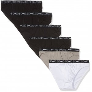 promo DIM Slip Homme Coton Stretch Confort x6, Noir/Gris/Blanc/Noir/Noir/Noir, L