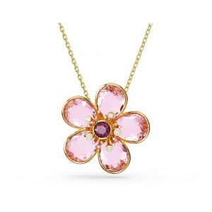 promo Swarovski Collier Florere, motif fleur en cristaux roses, placage ton or