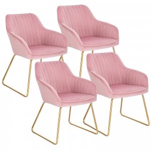 promo WOLTU Chaise de Salle à Manger Lot de 4, Moderne Chaise de Cuisine, Fauteuil scandinave, Chaise Coiffeuse, pour Salle de Séjour, Chambre à Coucher, Cuisine, en Velours et métal Rose BH246rs-4