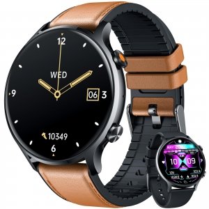 promo Montre Connectée Homme Smartwatch Sport - Repondre Appel 1.39'' Étanche Écran Tactile Bracelet Connectee avec Moniteur de Sommeil Fréquence Cardiaque Podomètre Fitness Tracker pour Android iOS(cuir)