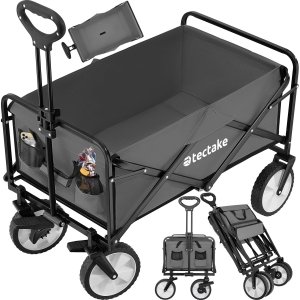 promo tectake Chariot à roulettes Chariot de Transport Pliable pour Transport Enfant, Plage, Festival, Camping, Courses, Chariot de Jardinage, Promenade - Gris