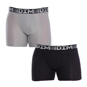 promo DIM Boxer Homme Long 3D Flex Air Respirabilité x2, Noir/Gris Perle, XXL