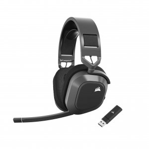 promo Corsair HS80 Max Wireless Casque de Jeu Multiplateforme avec Bluetooth - Dolby Atmos - Microphone de Qualité Professionnelle - Compatible iCUE - PC, Mac, PS5, PS4, Mobile - Gris Acier