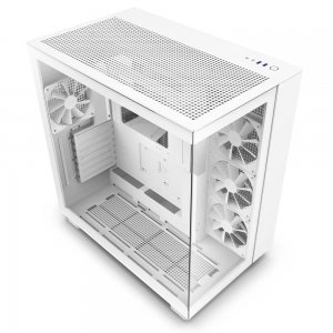 promo NZXT H9 Flow blanc - CM-H91FW-01 - Boîtier Gaming moyen-tour ATX double chambre - Panneaux avant supérieur perforé et latéral en verre trempé pour airflow élevé - Compatible radiateur 360 mm