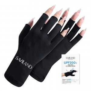 promo Saviland Gant Anti U V Manucure, UPF200+ professionel Gant Protection U V Souple et Confortable, Gants Anti U V Sans Doigts pour Lampe à Ongles, Protégez les Mains des Lampe U V (Noir)