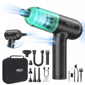 promo MECO ELEVERDE 4 en 1 Souffleur Air Comprimé et Aspirateur, 130000 TR/Min Soufflette Air Comprimé avec Moteur sans balais et Lumières LED, Bombe Air Sec Nettoyage PC pour Clavier, Vert