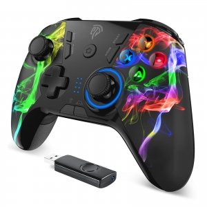 promo Manette PC/PS3 sans Fil Rechargeable, EasySMX 9110 2.4G Manette PC, Manette PS3 avec Double Vibration et Turbo, Compatible pour PC, PS3 et Nintendo Switch, Multicolore