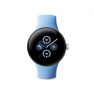promo Google Pixel Watch 2 – Boîtier en Aluminium Argent Poli – Bracelet Sport Bleu Azur – Wi-FI