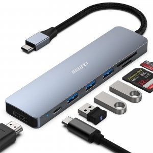 promo BENFEI Hub USB C vers HDMI, 3 Ports USB-C vers USB, USB C vers Carte SD/TF, Charge PD 100W, Compatible avec MacBook Pro/Air, iPhone 15 Plus Pro Max, Samsung Galaxy S22/21, Surface Book 2, Dell XPS 15