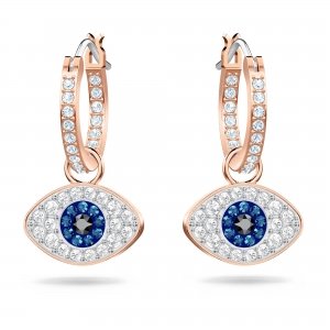 promo Swarovski Anneaux d'oreilles Symbolic, boucles d'oreilles forme œil porte-bonheur, placage de ton or rosé, bleu