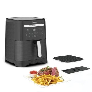 promo Moulinex Easy Fry & Grill XXL Friteuse sans huile + gril, Capacité 6,5 L, Jusqu’à 8 personnes, 8 programmes automatiques, Séparateur double cuisson, Application Moulinex, air fryer EZ801810