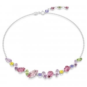 promo Swarovski Collier Gema orné de cristaux multicolores de différentes tailles, en métal rhodié