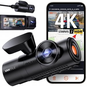 promo VANTRUE N4 Pro Dashcam Voiture 4K+1080P+1080P/3 HDR, STARVIS 2 Camera Embarquée 360 degrés, 5GHz WiFi GPS Dash Cam Infrarouge Avant Arrière, Commande Vocale en français, Mode Parking Tampon, Max 512G